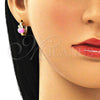 Argolla Huggie 02.210.0494.1.15 Oro Laminado, Diseño de Manzana, con Blanca Zirconia Cubica, Esmaltado Rosado, Tono Dorado