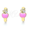 Argolla Huggie 02.210.0494.1.15 Oro Laminado, Diseño de Manzana, con Blanca Zirconia Cubica, Esmaltado Rosado, Tono Dorado