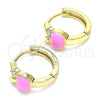 Argolla Huggie 02.210.0494.1.15 Oro Laminado, Diseño de Manzana, con Blanca Zirconia Cubica, Esmaltado Rosado, Tono Dorado