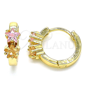 Argolla Huggie 02.210.0495.15 Oro Laminado, Diseño de Estrella, con Champan and Rosado Zirconia Cubica, Pulido, Tono Dorado