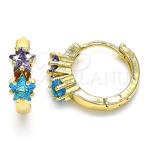 Argolla Huggie 02.210.0495.1.15 Oro Laminado, Diseño de Estrella, con Amatista and Aqua Azul Zirconia Cubica, Pulido, Tono Dorado
