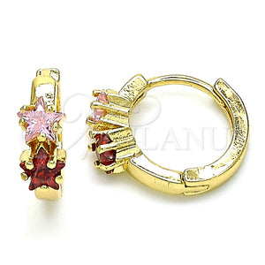Argolla Huggie 02.210.0495.2.15 Oro Laminado, Diseño de Estrella, con Granate and Rosado Zirconia Cubica, Pulido, Tono Dorado