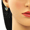 Argolla Huggie 02.210.0496.1.15 Oro Laminado, Diseño de Flor, con Aqua Azul Zirconia Cubica, Pulido, Tono Dorado