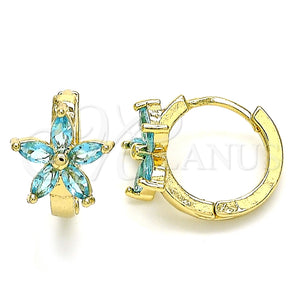 Argolla Huggie 02.210.0496.1.15 Oro Laminado, Diseño de Flor, con Aqua Azul Zirconia Cubica, Pulido, Tono Dorado
