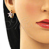 Argolla Huggie 02.210.0496.2.15 Oro Laminado, Diseño de Flor, con Rosado Zirconia Cubica, Pulido, Tono Dorado