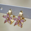 Argolla Huggie 02.210.0496.2.15 Oro Laminado, Diseño de Flor, con Rosado Zirconia Cubica, Pulido, Tono Dorado