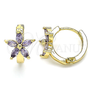 Argolla Huggie 02.210.0496.3.15 Oro Laminado, Diseño de Flor, con Amatista Zirconia Cubica, Pulido, Tono Dorado