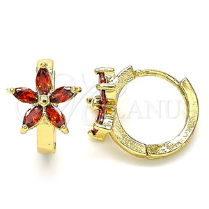Argolla Huggie 02.210.0496.4.15 Oro Laminado, Diseño de Flor, con Granate Zirconia Cubica, Pulido, Tono Dorado