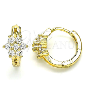 Argolla Huggie 02.210.0497.15 Oro Laminado, Diseño de Flor, con Blanca Zirconia Cubica, Pulido, Tono Dorado