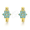 Argolla Huggie 02.210.0497.1.15 Oro Laminado, Diseño de Flor, con Aqua Azul Zirconia Cubica, Pulido, Tono Dorado