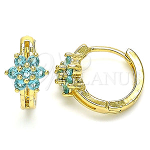 Argolla Huggie 02.210.0497.1.15 Oro Laminado, Diseño de Flor, con Aqua Azul Zirconia Cubica, Pulido, Tono Dorado