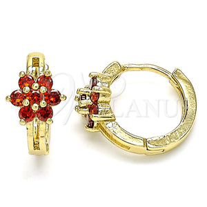Argolla Huggie 02.210.0497.4.15 Oro Laminado, Diseño de Flor, con Granate Zirconia Cubica, Pulido, Tono Dorado