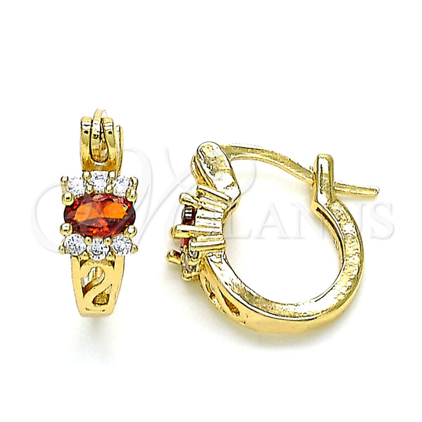 Argolla Pequeña 02.210.0498.1.12 Oro Laminado, con Granate Zirconia Cubica and Blanca Micro Pave, Pulido, Tono Dorado