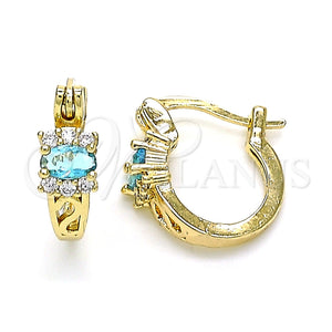Argolla Pequeña 02.210.0498.2.12 Oro Laminado, con Aqua Azul Zirconia Cubica and Blanca Micro Pave, Pulido, Tono Dorado