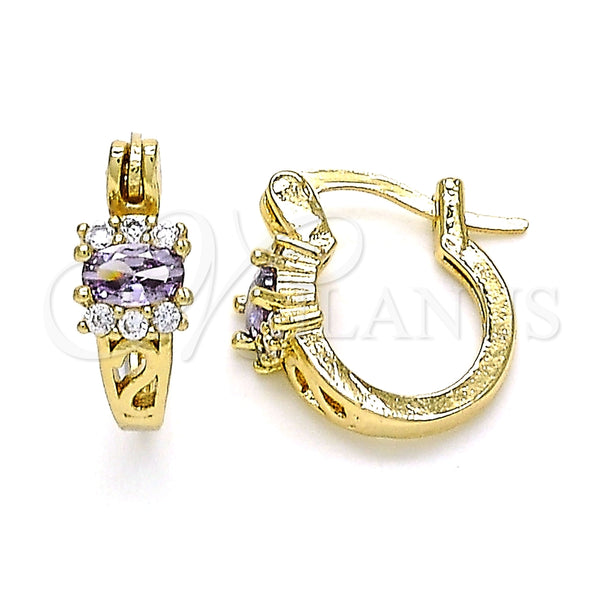 Argolla Pequeña 02.210.0498.3.12 Oro Laminado, con Amatista Zirconia Cubica and Blanca Micro Pave, Pulido, Tono Dorado