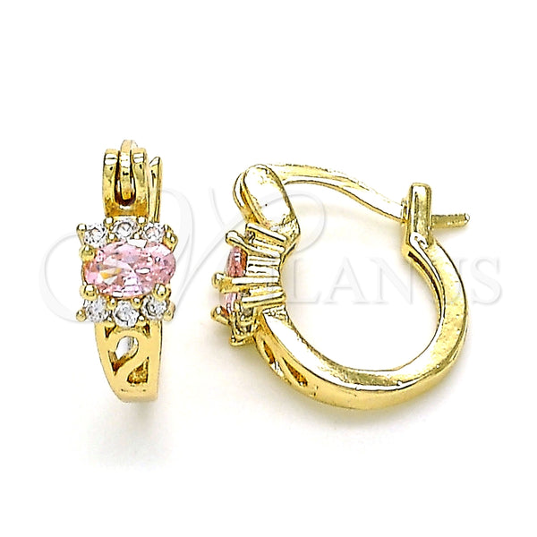Argolla Pequeña 02.210.0498.4.12 Oro Laminado, con Rosado Zirconia Cubica and Blanca Micro Pave, Pulido, Tono Dorado