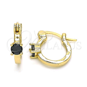 Argolla Pequeña 02.210.0499.5.12 Oro Laminado, con Negro Zirconia Cubica, Pulido, Tono Dorado