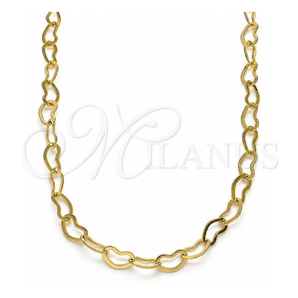 Gargantilla Basica 04.213.0224.18 Oro Laminado, Diseño de Rolo y Corazón, Pulido, Tono Dorado (04 MM Thickness, 18 Inches Length)