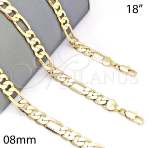 Gargantilla Basica 5.222.011.18 Oro Laminado, Diseño de Figaro, Pulido, Tono Dorado (07 MM Thickness, 18 Inches Length)