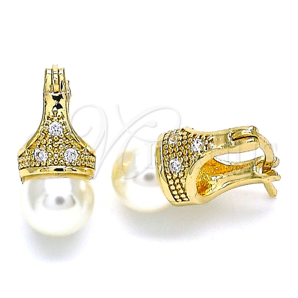 Argolla Pequeña 02.210.0500.10 Oro Laminado, con Marfil Perla and Blanca Zirconia Cubica, Pulido, Tono Dorado