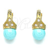 Argolla Pequeña 02.210.0500.2.10 Oro Laminado, con Turquoise Perla and Blanca Zirconia Cubica, Pulido, Tono Dorado