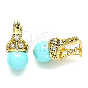 Argolla Pequeña 02.210.0500.2.10 Oro Laminado, con Turquoise Perla and Blanca Zirconia Cubica, Pulido, Tono Dorado