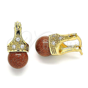 Argolla Pequeña 02.210.0500.3.10 Oro Laminado, con Onix Negro Goldstone Venturina and Blanca Zirconia Cubica, Pulido, Tono Dorado