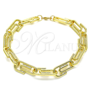 Tobillera Básica 04.362.0040.10 Oro Laminado, Diseño de Paperclip, Pulido, Tono Dorado (12 MM Thickness, 10 Inches Length)