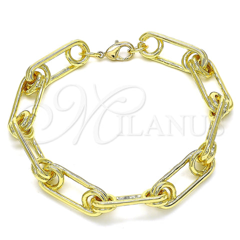 Pulsera Básica 04.362.0043.08 Oro Laminado, Diseño de Paperclip, Pulido, Tono Dorado (09 MM Thickness, 8 Inches Length)