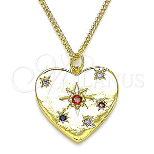 Collares con Dije 04.381.0008.20 Oro Laminado, Diseño de Corazón, con Multicolor Zirconia Cubica, Pulido, Tono Dorado (02 MM Thickness, 20 Inches Length)