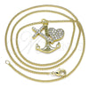 Collares con Dije 04.381.0009.20 Oro Laminado, Diseño de Ancla y Cruz, con Blanca Micro Pave, Pulido, Tono Dorado (02 MM Thickness, 20 Inches Length)