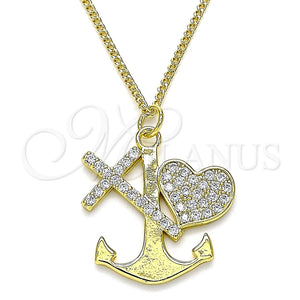 Collares con Dije 04.381.0009.20 Oro Laminado, Diseño de Ancla y Cruz, con Blanca Micro Pave, Pulido, Tono Dorado (02 MM Thickness, 20 Inches Length)
