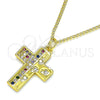 Collares con Dije 04.381.0012.20 Oro Laminado, Diseño de Cruz, con Multicolor Micro Pave, Pulido, Tono Dorado (02 MM Thickness, 20 Inches Length)