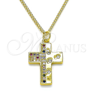 Collares con Dije 04.381.0012.20 Oro Laminado, Diseño de Cruz, con Multicolor Micro Pave, Pulido, Tono Dorado (02 MM Thickness, 20 Inches Length)