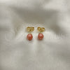 Arete Dormilona 02.63.2118.1 Oro Laminado, Diseño de Bola, con Rosado Perla, Pulido, Tono Dorado