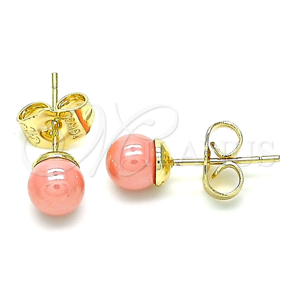 Arete Dormilona 02.63.2118.1 Oro Laminado, Diseño de Bola, con Rosado Perla, Pulido, Tono Dorado
