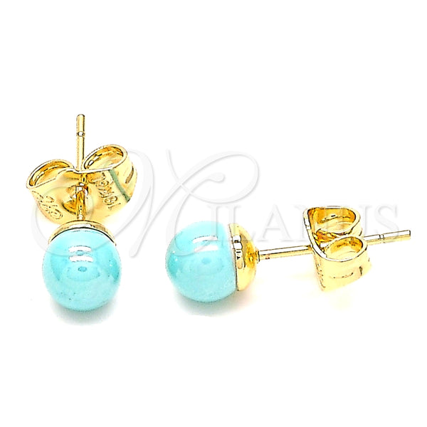 Arete Dormilona 02.63.2118.2 Oro Laminado, Diseño de Bola, con Turquoise Perla, Pulido, Tono Dorado