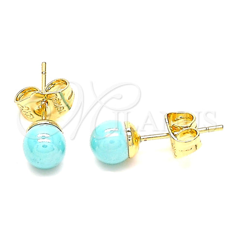 Arete Dormilona 02.63.2118.2 Oro Laminado, Diseño de Bola, con Turquoise Perla, Pulido, Tono Dorado