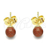 Arete Dormilona 02.63.2118.4 Oro Laminado, Diseño de Bola, con Onix Negro Goldstone Venturina, Pulido, Tono Dorado
