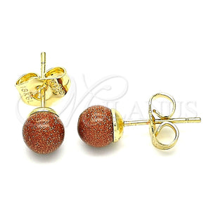 Arete Dormilona 02.63.2118.4 Oro Laminado, Diseño de Bola, con Onix Negro Goldstone Venturina, Pulido, Tono Dorado
