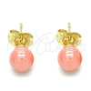 Arete Dormilona 02.63.2124.1 Oro Laminado, Diseño de Bola, con Rosado Perla, Pulido, Tono Dorado