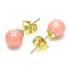 Arete Dormilona 02.63.2124.1 Oro Laminado, Diseño de Bola, con Rosado Perla, Pulido, Tono Dorado