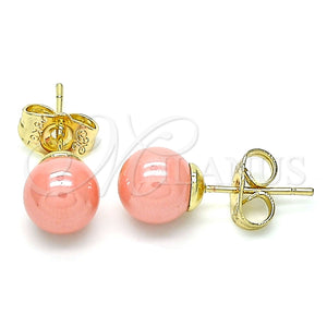 Arete Dormilona 02.63.2124.1 Oro Laminado, Diseño de Bola, con Rosado Perla, Pulido, Tono Dorado