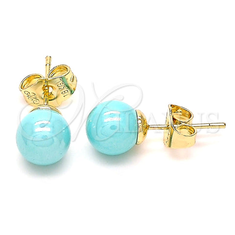 Arete Dormilona 02.63.2124.2 Oro Laminado, Diseño de Bola, con Turquoise Perla, Pulido, Tono Dorado