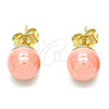 Arete Dormilona 02.63.2121.1 Oro Laminado, Diseño de Bola, con Rosado Perla, Pulido, Tono Dorado