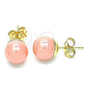 Arete Dormilona 02.63.2121.1 Oro Laminado, Diseño de Bola, con Rosado Perla, Pulido, Tono Dorado