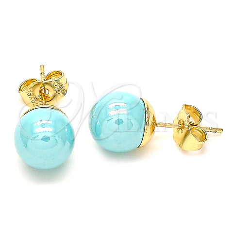 Arete Dormilona 02.63.2121.2 Oro Laminado, Diseño de Bola, con Turquoise Perla, Pulido, Tono Dorado