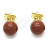 Arete Dormilona 02.63.2121.4 Oro Laminado, Diseño de Bola, con Onix Negro Goldstone Venturina, Pulido, Tono Dorado