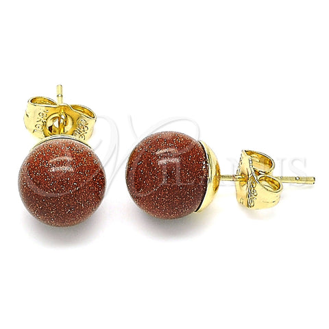 Arete Dormilona 02.63.2121.4 Oro Laminado, Diseño de Bola, con Onix Negro Goldstone Venturina, Pulido, Tono Dorado