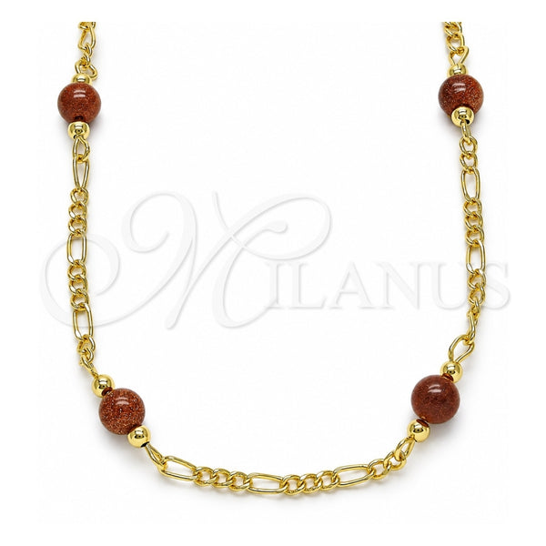 Gargantilla Elegante 04.63.1410.18 Oro Laminado, Diseño de Bola, con Goldstone Venturina Onix Negro, Pulido, Tono Dorado (Grosor 03 MM, 18 Pulgadas de Largo)